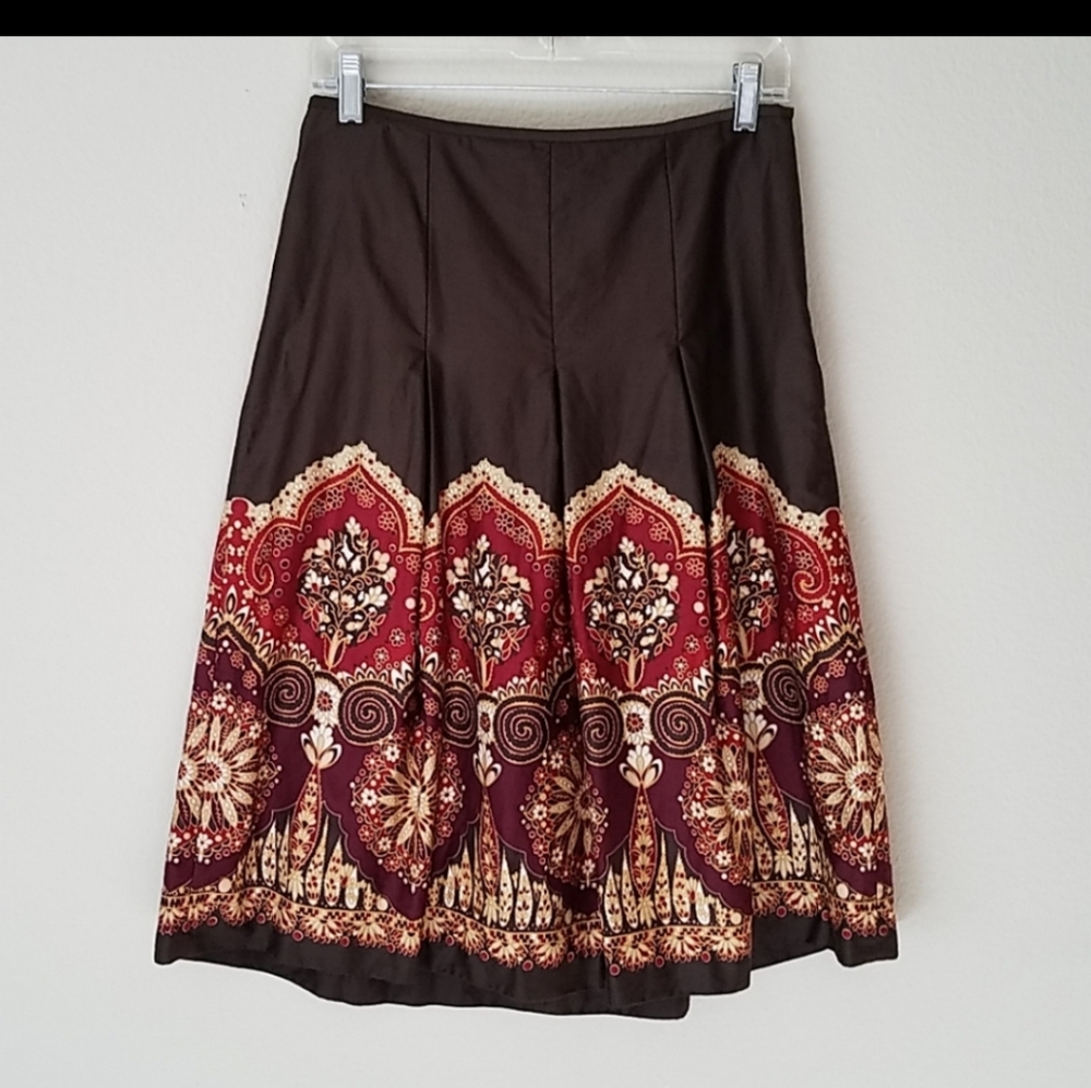 Ann Taylor Brown Boho Floral Print Cotton Skirt 4